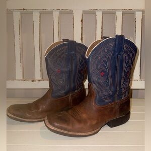 Ariat Brown‎ and Blue Square Toe Western Cowboy Boots size 6